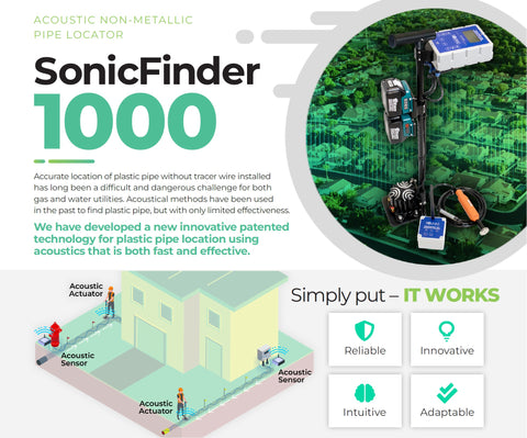 Sonic Finder 1000 Plastic and Non-metallic Pipe Locator, for Gas, Water, Sewer