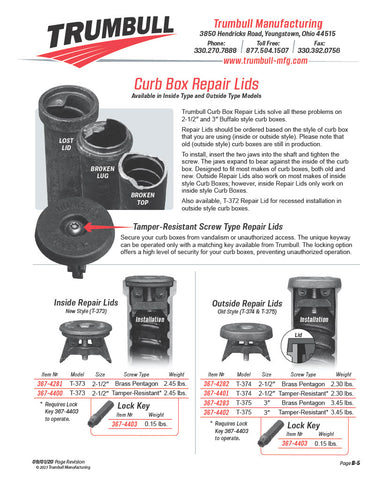 Curb Box Kit Anti-Tamper Curb Box Repair Lids - INSIDE and OUTSIDE styles for 2-1/2 ...